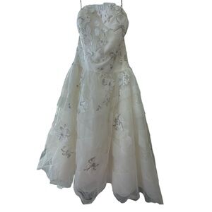 Melissa Sweet Ivory Floral Strapless Tea-Length Romantic Boho‎ Bridal Dress 12